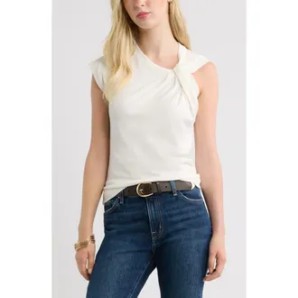 Treasure & Bond Twist Neck Asymmetric Sleeve Cotton Top in Ivory Egret at Nordstrom, Size Xx-Large
