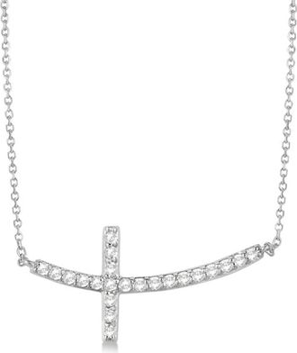 Allurez Diamond Sideways Curved Cross Pendant Necklace 14k in 0.50Ct,white Gold at Nordstrom, Size 18