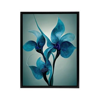 Artery8 Elegant Orchid Flowers Floral Framed Canvas Wall Art Print in Blue | Size: W24 x H32