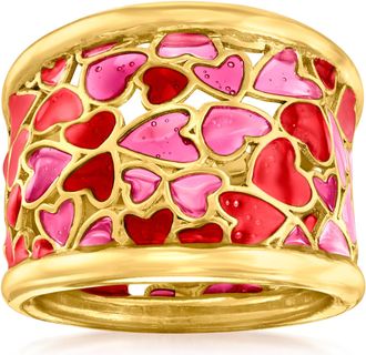 Ross-Simons Italian Red and Pink Enamel Heart Ring in 18kt Gold Over Sterling