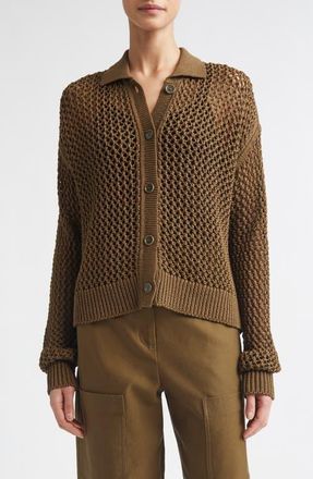 Max Mara Cotton Mesh Cardigan in Kaki at Nordstrom, Size X-Large