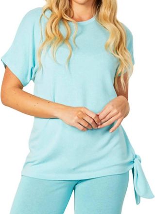 French Kyss Short Sleeve Side Tie Detail Top In Aqua