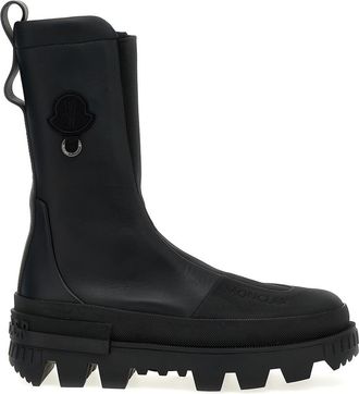 Moncler Black Leather Logo Boots