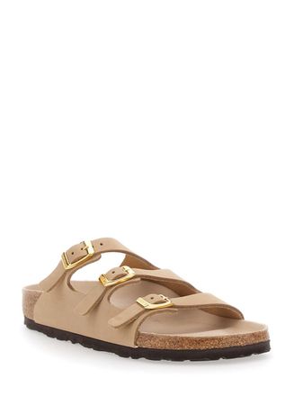 Birkenstock Buckle-Embellished Leather Sandals - Beige
