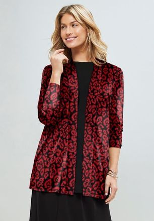 Jessica London Stretch Knit Open Front Knit Topper in Red Abstract Cheetah at Nordstrom, Size Medium