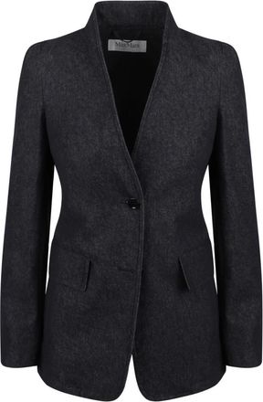 Max Mara Blazers, female, Blue, Size: S Denim-effect Blazer with Stand-up Collar