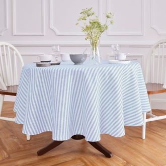 Solino Home Linen Round Tablecloth - Amalfi Stripe in Sky Blue And White at Nordstrom, Size Large