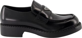 Prada Loafers, male, Black, Size: 8 1/2 US Brushed Leather Loafers