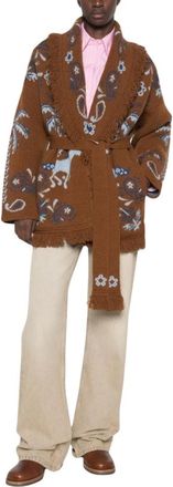 Alanui Cardigan met franjes en jacquard - Dames - Vesten - Bruin - XS - Wol - Truien & Vesten