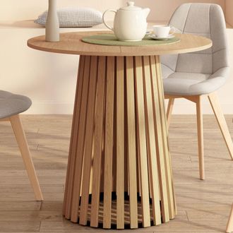 IDMarket Carmen Mesa De Comedor Redonda Para 4 Personas Con Patas De Listones De Madera Y Tablero De Madera De 80 Cm