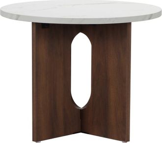 Oviala Mesa de centro redonda moderna de 50 cm de madera oscura efecto m&aacute;rmol