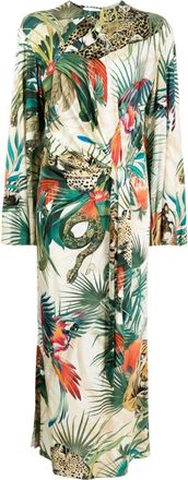 Roberto Cavalli jungle-print wrap dress - women - Viscose/Elastane - 44 - Multicolour