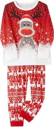 Generic Christmas Print Long Sleeve Round Neck and Fleece Family Suit (Children) (Red, 10T)