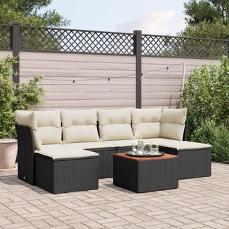 vidaXL Vidaxl - Set De Comedor De Jard&iacute;n 7 Pzas Y Cojines Rat&aacute;n Sint&eacute;tico Negro