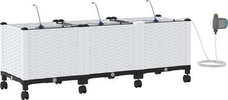 vidaXL Maceta De Jard&iacute;n Con Riego Y Ruedas 3 Uds. Blanco Pp Vidaxl