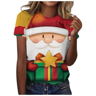 Generic Womens Christmas T Shirts Ladies Xmas t-Shirts Novelty Funny Holiday Tshirts Snowflake Santa Print Short Sleeves Casual Tunic Christmas Tops Loose Cre