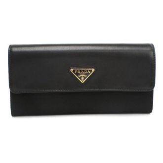 Prada Black Nylon Leather Long Wallet (Bi-Fold) (Pre-Owned)