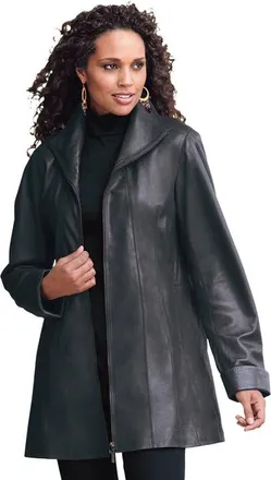 Roaman's Plus Size A Line Leather Jacket in Black at Nordstrom, Size 20