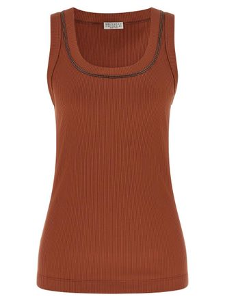 Brunello Cucinelli Brown Solid Scoop Neck Top