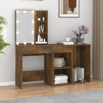 vidaXL Tocador Con Leds Y Armario Madera Contrachapada Roble Ahumado Vidaxl