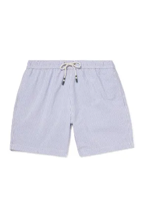Hartford Slim-Fit Mid-Length Striped Seersucker Swim Shorts