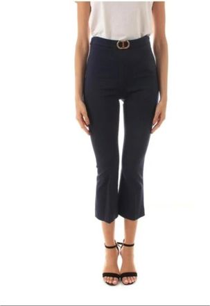 Twinset Blauwe Cropped Trompetbroek - Dames - Vrijetijds broeken - Blauw - L - Broeken