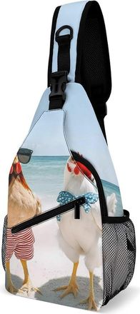 Generic Two Chickens Beach Unisex Shoulder Bags Casual Crossbody Chest Bag Sling Backpack for Hiking Cycling Travel