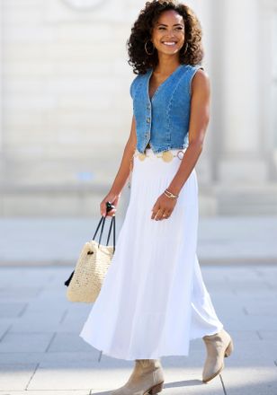 Beach Time Maxirock BEACHTIME, Damen, Gr. 32/34, weiss (wei&szlig;), Jersey, Obermaterial: 95% Viskose, 5% Elasthan, unifarben, figurumspielend bodenlang, R&ouml;cke Maxiro