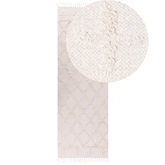 Beliani Beliani - Alfombra De Algod&oacute;n Beige Claro 80 X 230 Cm Patr&oacute;n Geom&eacute;trico Minimalista Tozlu