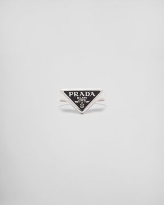 Prada Symbole Ring, Woman, Black, Size 9