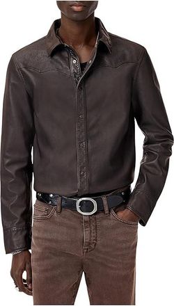 John Varvatos Samuel Shirt Jacket L1634F25 Mens Jacket Earth Brown : 48, Leather