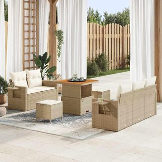 vidaXL Vidaxl Conjunto De Sof&aacute;s De Jard&iacute;n Con Coj&iacute;n 10 Pcs Beige Y Crema