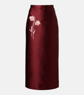 Erdem Floral-appliqu&eacute; satin slip skirt