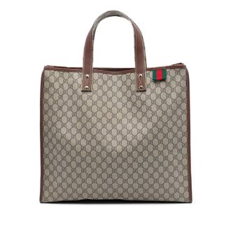 Gucci Pre-owned Womens Large Gg Supreme Web Loop Tote - Silver Textile - One Size