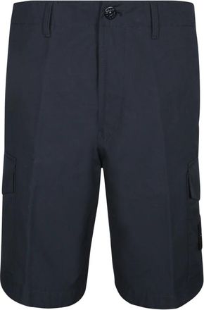 Stone Island Blauwe Canvas Bermuda Shorts met Knoopsluiting - Heren - Korte Broeken - Blauw - W30 - Katoen - Korte Broeken