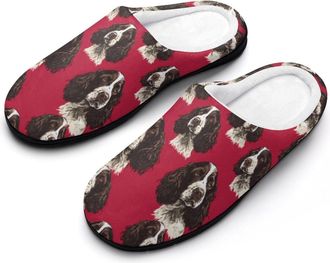 Generic English Springer Spaniel Dog Mens House Slippers Memory Foam Washable Cotton Slip on Home Shoes