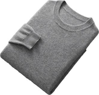 Generic Mens Wool Sweater Autumn and Winter O-Neck Pullover Business Casual Knitted Warm Sweater Gray XL