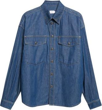 Versace Denim Button-Up Shirt in Dark Blue at Nordstrom, Size 48