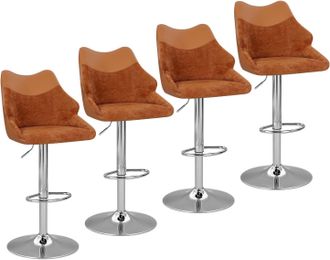 Woltu Woltu Set 4 Sgabelli Bar Alti Moderni Design In Ciniglia E Pu Con Schienale Girevole 360&deg; Altezza Regolabile Da Penisola Marrone