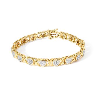 House of Brilliance 10K Yellow Gold Plated.925 Sterling Silver 1.0 Cttw Diamond Heart Link Bracelet