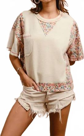 Bibi Floral Patch Pocket Sweater Tee In Beige Floral