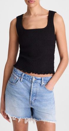 Madewell Smocked Square Neck Tank in Jet Black at Nordstrom, Size Xx-Small