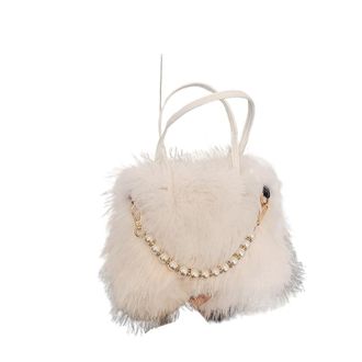 Generic Womens Plush Bags Winter Faux Fur Crossbody Bags For Womens Gift, Pearl Chain Decor Shoulder Bag, Ladies Handbags Top-handel(White)