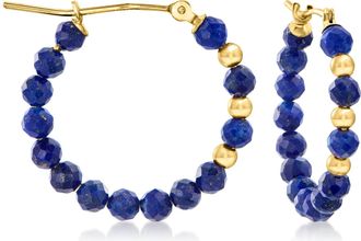 Ross-Simons 3-3.5mm Lapis Bead Hoop Earrings With 10kt Yellow Gold