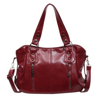 Generic Cymwer Women PU Retro Tote Handbag Large Capacity Shoulder Bag for Travel Work (Red)