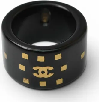 Chanel Gold Black Plastic Band Ring (Pre-Owned)