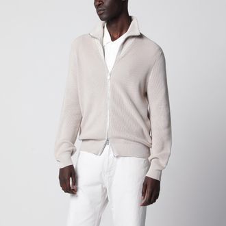 Brunello Cucinelli Jute-colored cotton zip-up cardigan