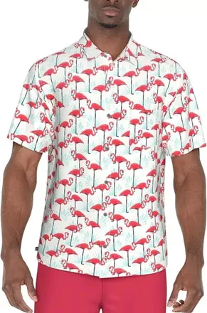 PGA TOUR Polo Shirt Mens White Flamingo Stretch Regular Fit Golf FTS1633