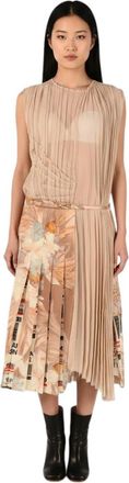 Maison Margiela Beige Floral Round Neck Midi Dress