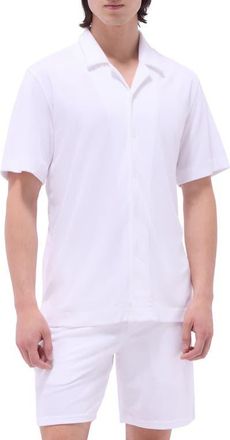 Bugatchi Terry Cloth Camp Shirt in White at Nordstrom, Size Xx-Large